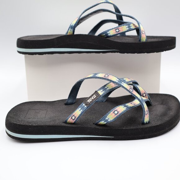 Teva Olowahu Flip Flops Sandals Women's Blue Orange Yellow SN 6840 Size 8 - Picture 1 of 7